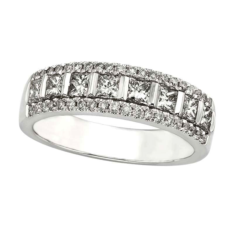 Image of ID 1 088 CT TW Certified Princess-Cut Natural Diamond Anniversary Band in Solid 14K White Gold (I/I2)