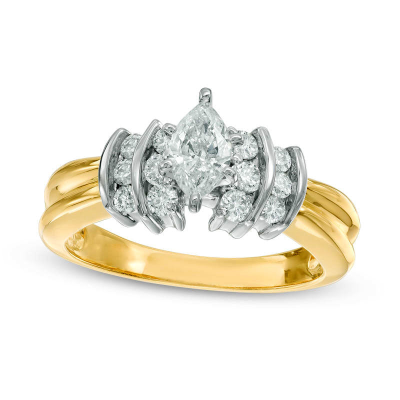 Image of ID 1 088 CT TW Marquise Natural Diamond Double Collar Engagement Ring in Solid 14K Two-Tone Gold
