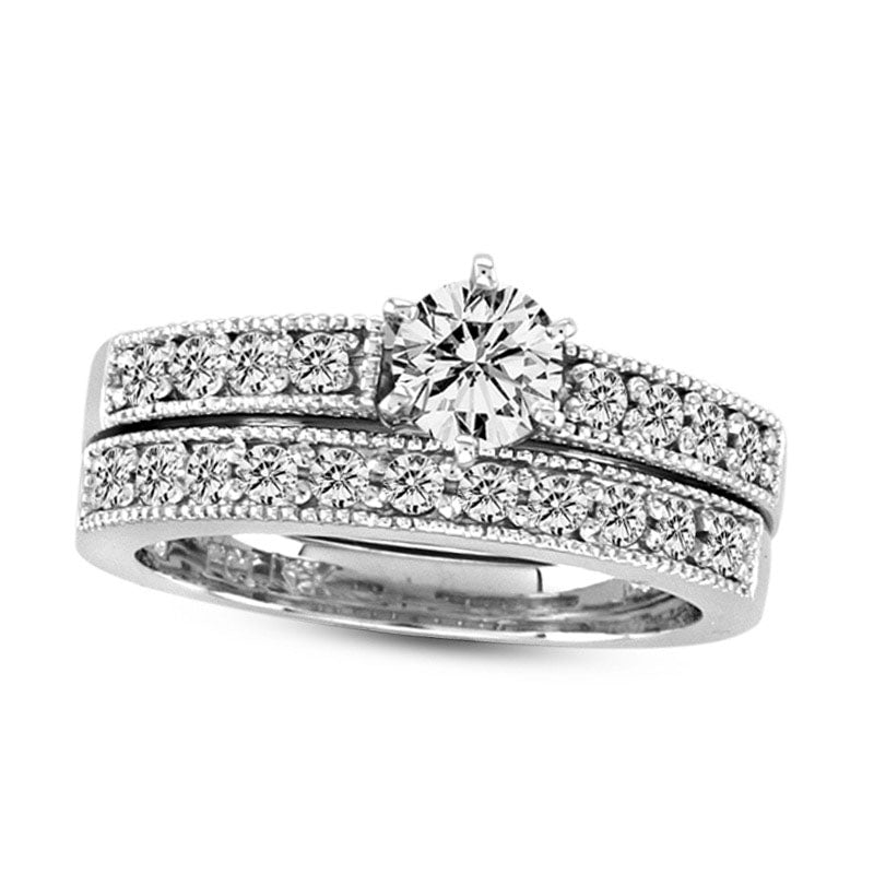 Image of ID 1 088 CT TW Natural Diamond Antique Vintage-Style Bridal Engagement Ring Set in Solid 14K White Gold