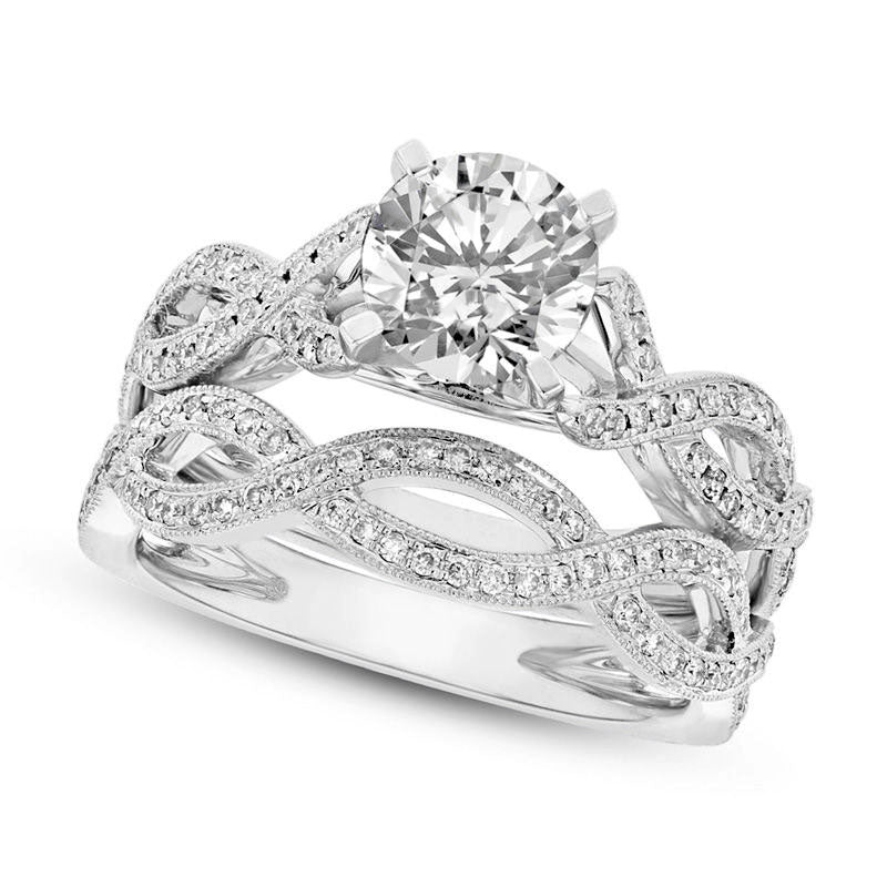 Image of ID 1 088 CT TW Natural Diamond Antique Vintage-Style Twist Bridal Engagement Ring Set in Solid 14K White Gold (I/SI2)