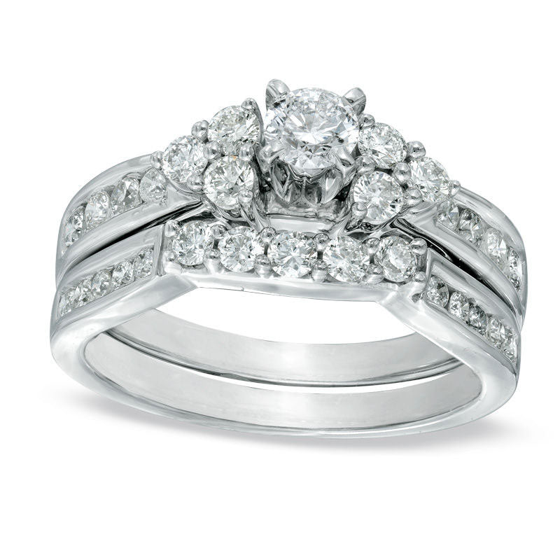 Image of ID 1 088 CT TW Natural Diamond Bridal Engagement Ring Set in Solid 14K White Gold