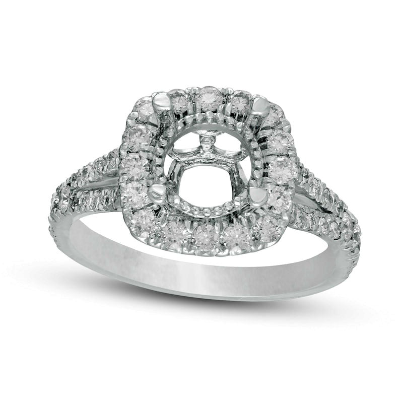 Image of ID 1 088 CT TW Natural Diamond Cushion Frame Semi-Mount in Solid 14K White Gold