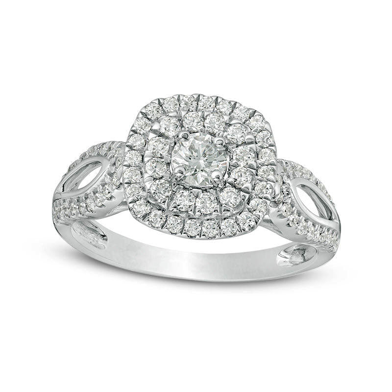 Image of ID 1 088 CT TW Natural Diamond Double Cushion Frame Loop-Sides Engagement Ring in Solid 10K White Gold