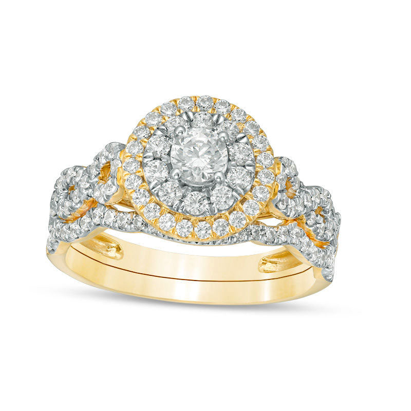 Image of ID 1 088 CT TW Natural Diamond Double Frame Twist Bridal Engagement Ring Set in Solid 10K Yellow Gold