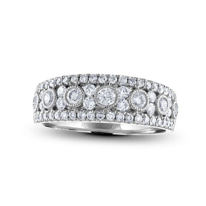 Image of ID 1 088 CT TW Natural Diamond Edge Antique Vintage-Style Anniversary Band in Solid 14K White Gold