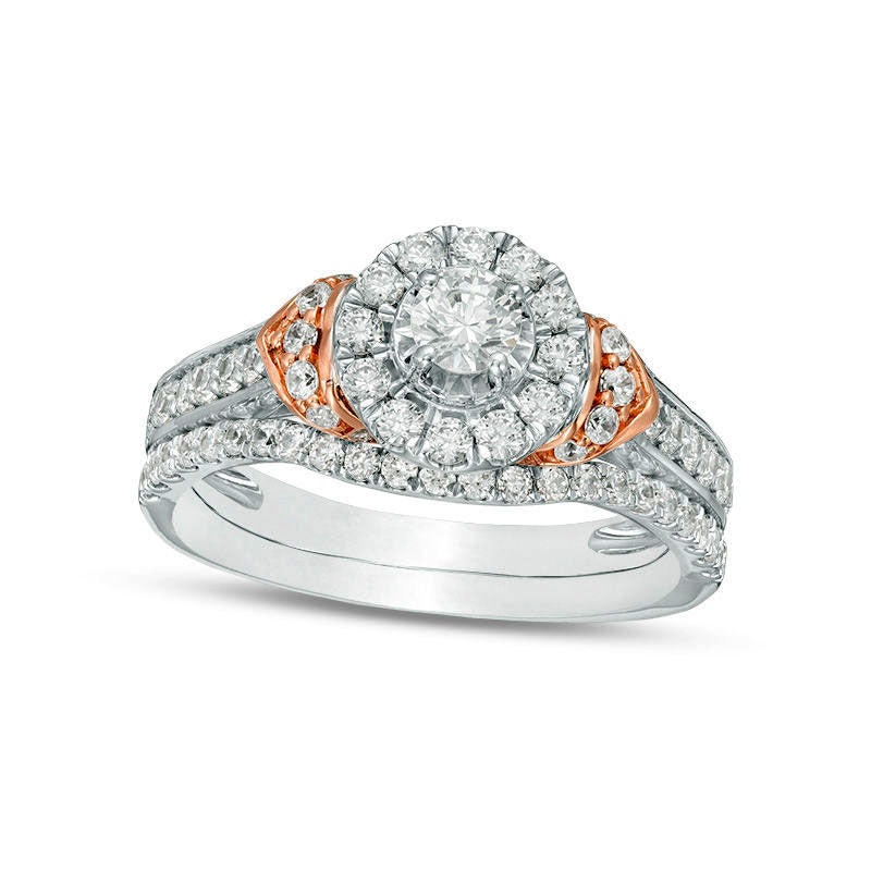 Image of ID 1 088 CT TW Natural Diamond Frame Bridal Engagement Ring Set in Solid 10K Two-Tone Gold