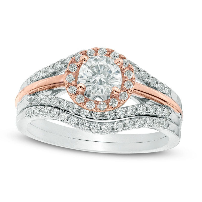Image of ID 1 088 CT TW Natural Diamond Frame Split Shank Bridal Engagement Ring Set in Solid 10K Two-Tone Gold