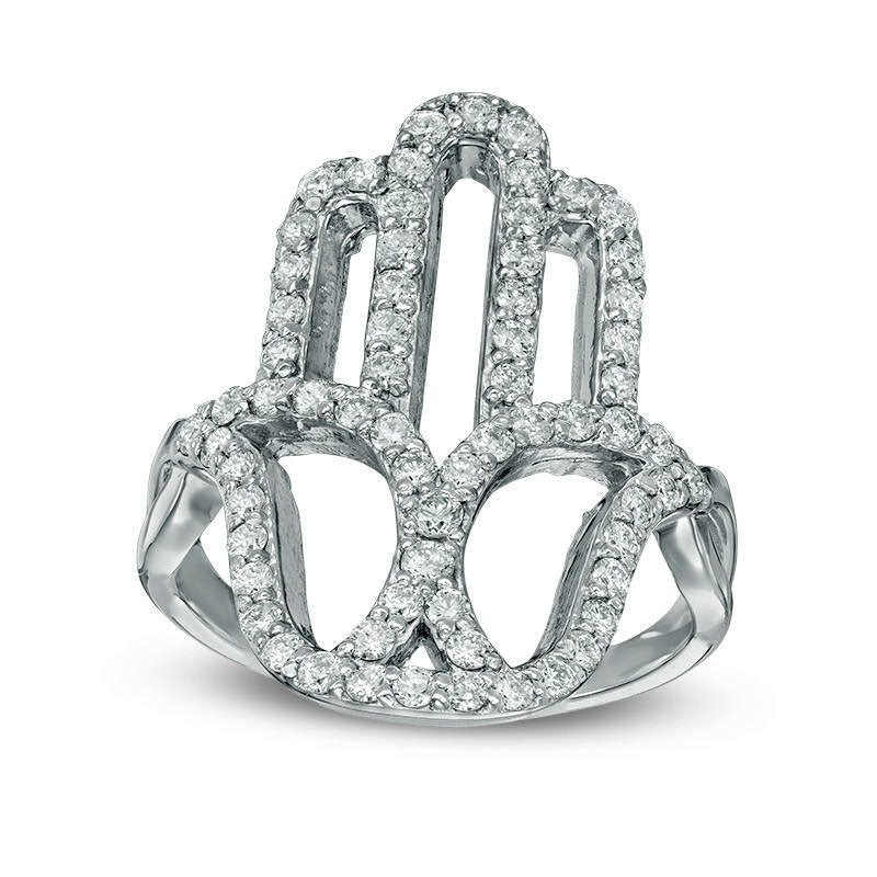 Image of ID 1 088 CT TW Natural Diamond Hamsa Ring in Solid 14K White Gold