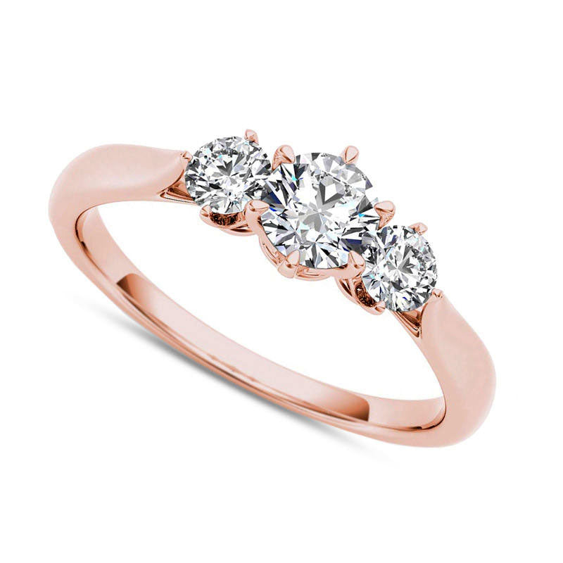 Image of ID 1 088 CT TW Natural Diamond Three Stone Engagement Ring in Solid 14K Rose Gold