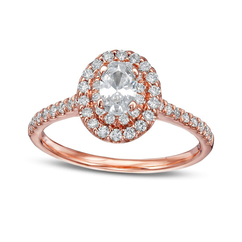 Image of ID 1 088 CT TW Oval Natural Diamond Double Frame Engagement Ring in Solid 10K Rose Gold