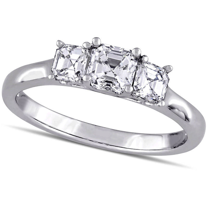 Image of ID 1 10 CT TW Asscher-Cut Natural Diamond Three Stone Engagement Ring in Solid 14K White Gold (VS2/H)