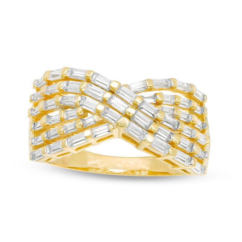Image of ID 1 10 CT TW Baguette Natural Diamond Multi-Row Crossover Ring in Solid 14K Gold