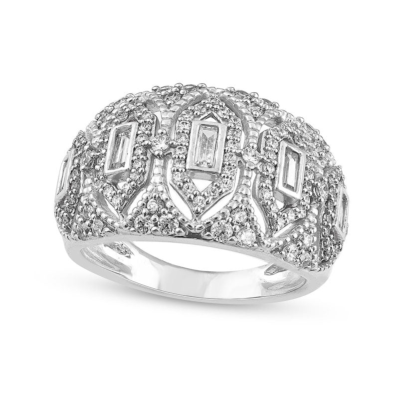 Image of ID 1 10 CT TW Baguette and Round Natural Diamond Art Deco Ring in Solid 10K White Gold