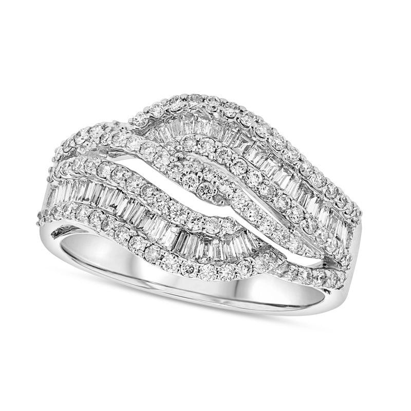 Image of ID 1 10 CT TW Baguette and Round Natural Diamond Bypass Wave Ring in Solid 18K White Gold (H/I1)