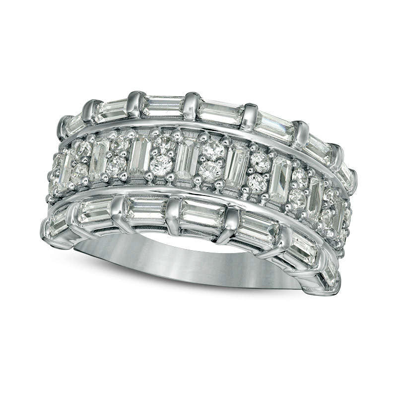 Image of ID 1 10 CT TW Baguette and Round Natural Diamond Multi-Row Ring in Solid 10K White Gold