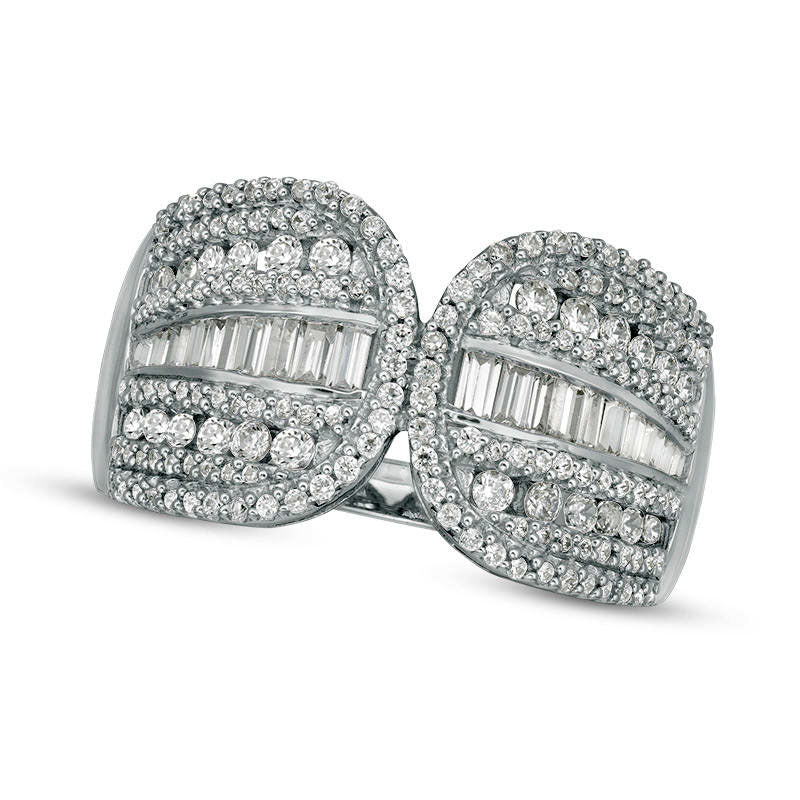 Image of ID 1 10 CT TW Baguette and Round Natural Diamond Multi-Row Split Ring in Solid 10K White Gold
