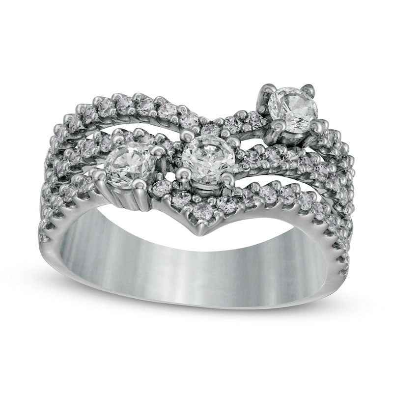 Image of ID 1 10 CT TW Certified Lab-Created Diamond Chevron Multi-Row Ring in Solid 14K White Gold (F/SI2)