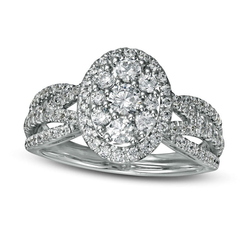 Image of ID 1 10 CT TW Certified Lab-Created Diamond Oval Frame Split Shank Ring in Solid 14K White Gold (F/SI2)