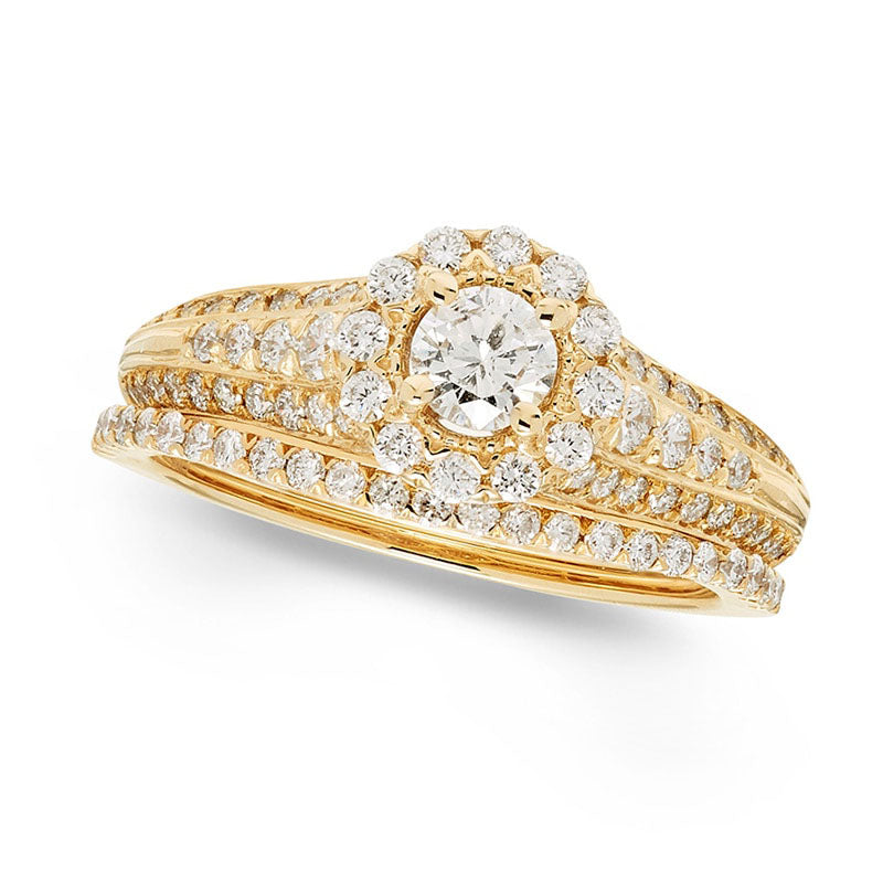 Image of ID 1 10 CT TW Certified Natural Diamond Frame Bridal Engagement Ring Set in Solid 14K Gold (I/I1)