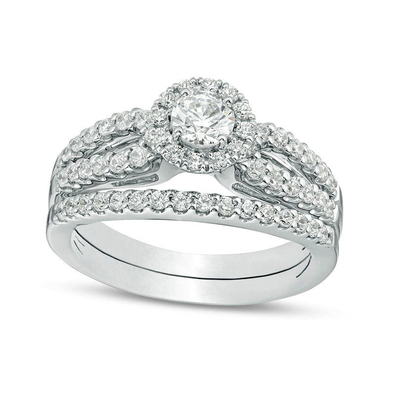 Image of ID 1 10 CT TW Certified Natural Diamond Frame Split Shank Bridal Engagement Ring Set in Solid 14K White Gold (I/I1)