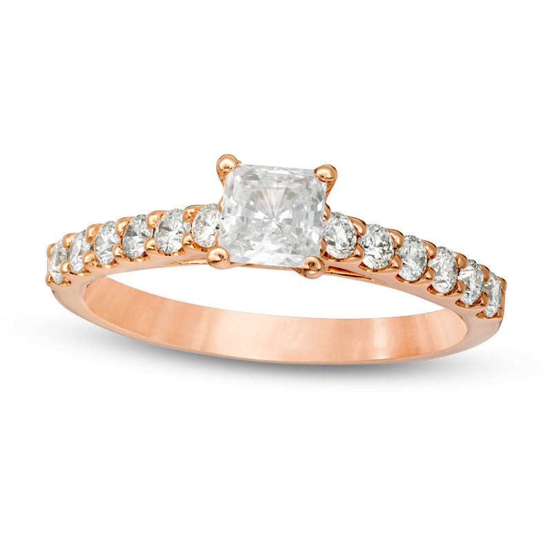 Image of ID 1 10 CT TW Certified Princess-Cut Natural Diamond Engagement Ring in Solid 14K Rose Gold (I/I1)
