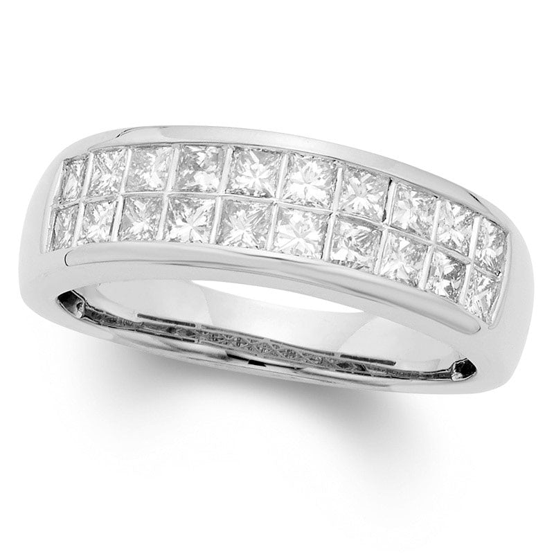 Image of ID 1 10 CT TW Certified Princess-Cut Natural Diamond Two Row Band in Solid 14K White Gold (I/I1)