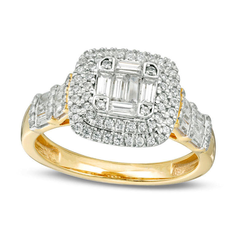 Image of ID 1 10 CT TW Composite Natural Diamond Double Cushion Frame Engagement Ring in Solid 10K Yellow Gold