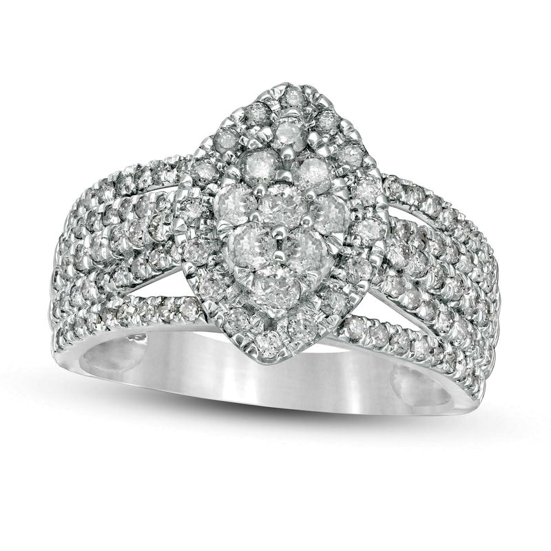 Image of ID 1 10 CT TW Composite Natural Diamond Marquise-Shaped Frame Multi-Row Ring in Solid 10K White Gold