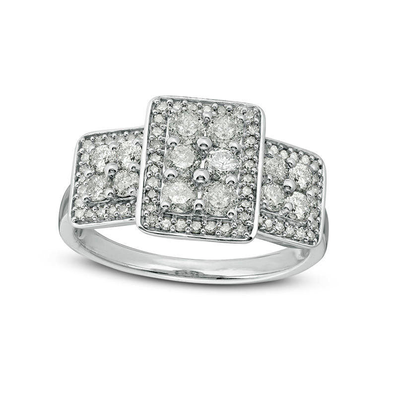 Image of ID 1 10 CT TW Composite Natural Diamond Three Stone Frame Engagement Ring in Sterling Silver
