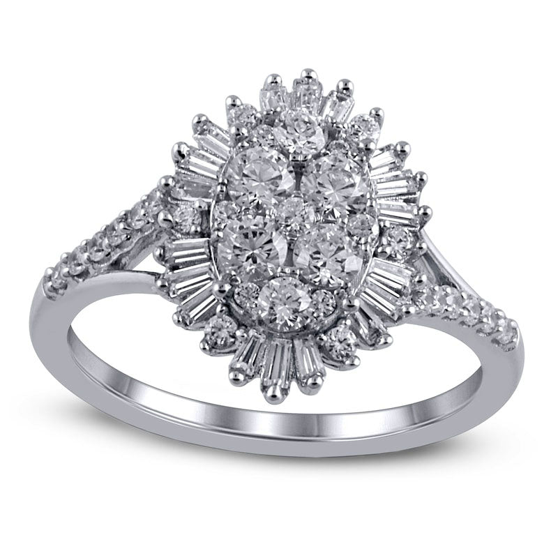 Image of ID 1 10 CT TW Composite Oval Natural Diamond Starburst Frame Split Shank Ring in Solid 10K White Gold