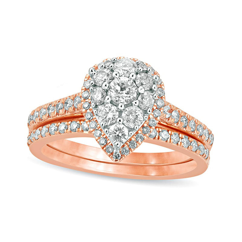 Image of ID 1 10 CT TW Composite Pear Natural Diamond Frame Bridal Engagement Ring Set in Solid 10K Rose Gold
