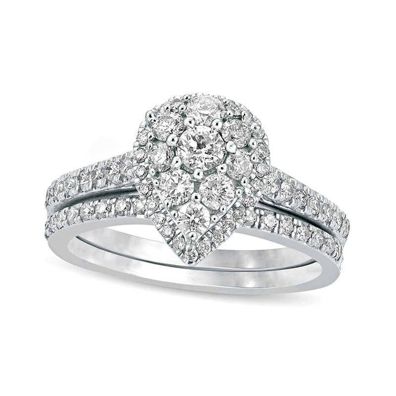 Image of ID 1 10 CT TW Composite Pear Natural Diamond Frame Bridal Engagement Ring Set in Solid 10K White Gold