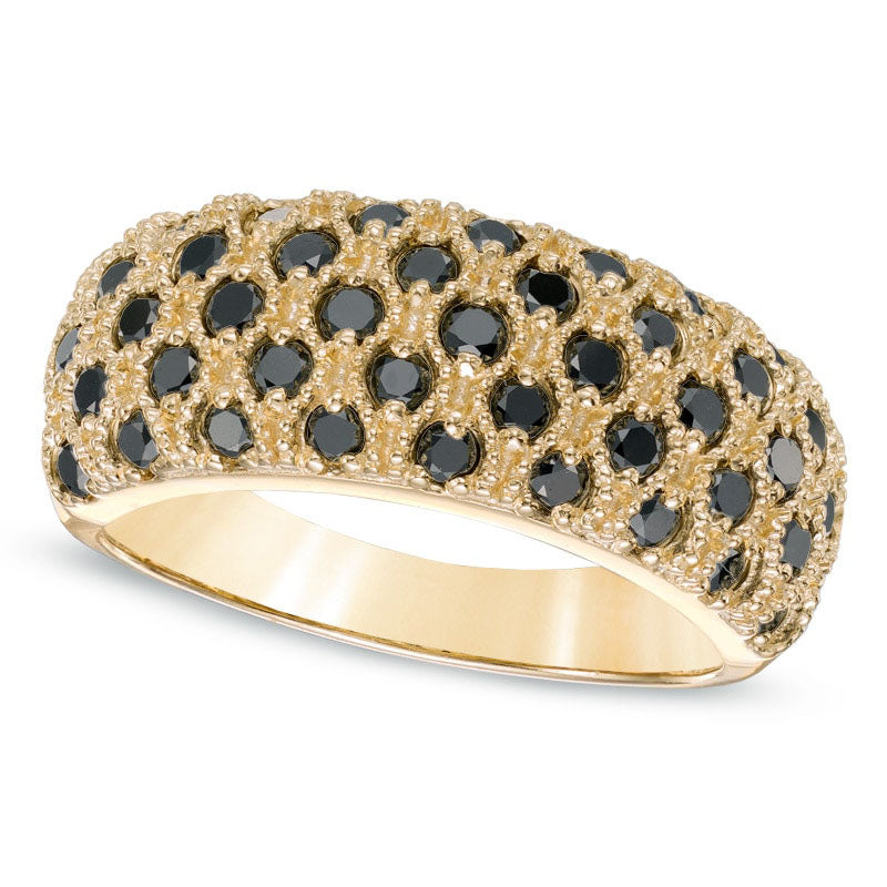 Image of ID 1 10 CT TW Enhanced Black Natural Diamond Quilted Ring in Solid 10K Yellow Gold
