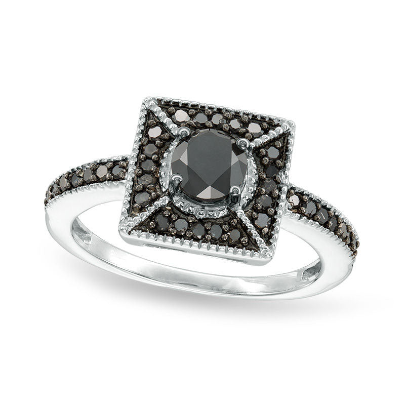 Image of ID 1 10 CT TW Enhanced Black Natural Diamond Square Frame Ring in Sterling Silver