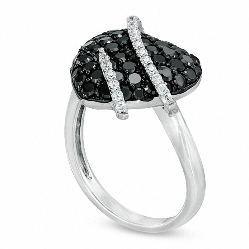 Image of ID 1 10 CT TW Enhanced Black and White Natural Diamond Heart Ring in Sterling Silver