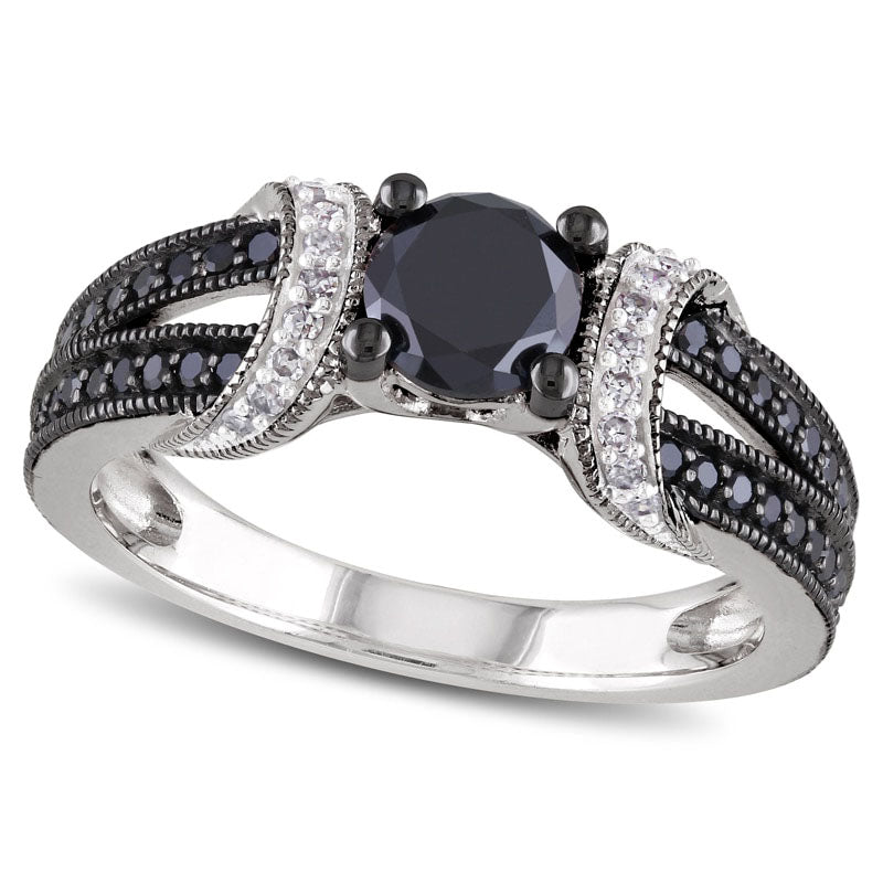 Image of ID 1 10 CT TW Enhanced Black and White Natural Diamond Station Engagement Ring in Sterling Silver