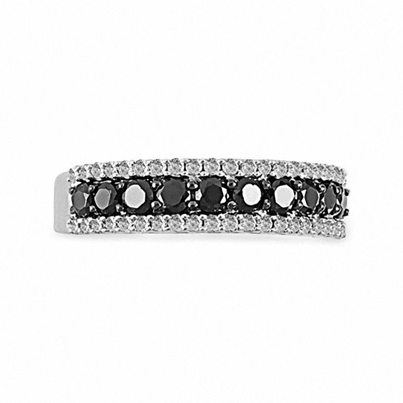 Image of ID 1 10 CT TW Enhanced Black and White Natural Diamond Stripe Band in Solid 10K White Gold