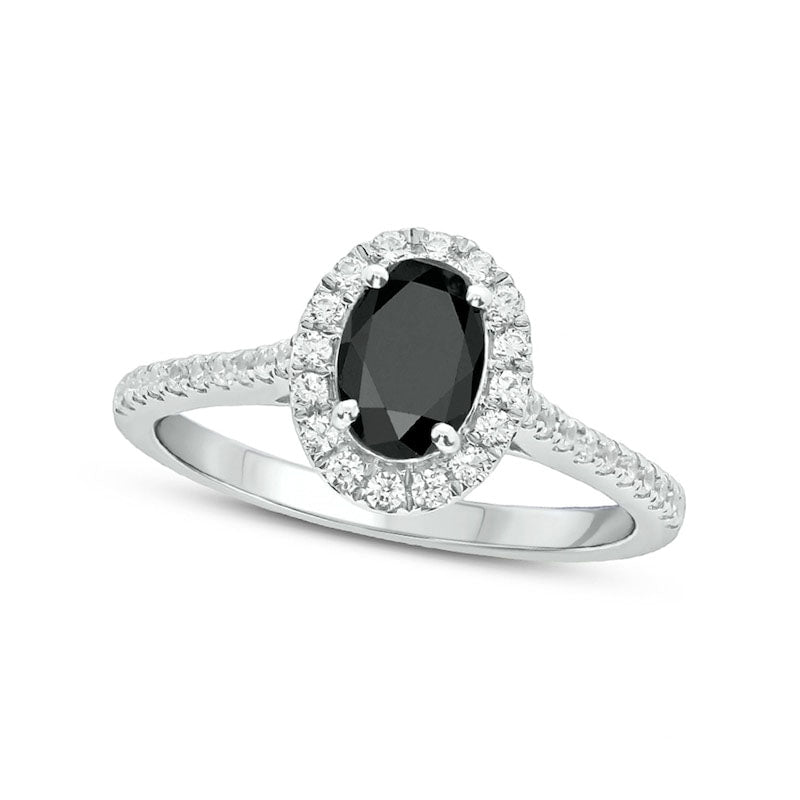 Image of ID 1 10 CT TW Enhanced Black and White Oval Natural Diamond Frame Engagement Ring in Solid 10K White Gold