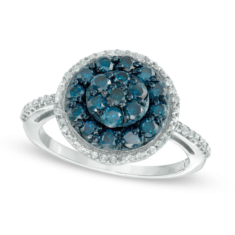 Image of ID 1 10 CT TW Enhanced Blue and White Natural Diamond Frame Cluster Ring in Sterling Silver - Size 7