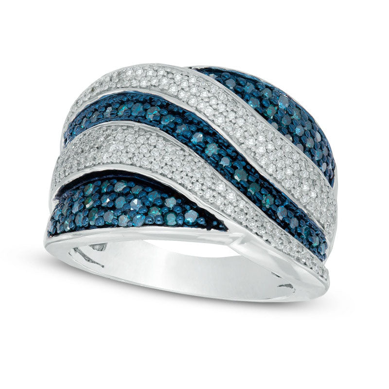 Image of ID 1 10 CT TW Enhanced Blue and White Natural Diamond Waves Ring in Sterling Silver