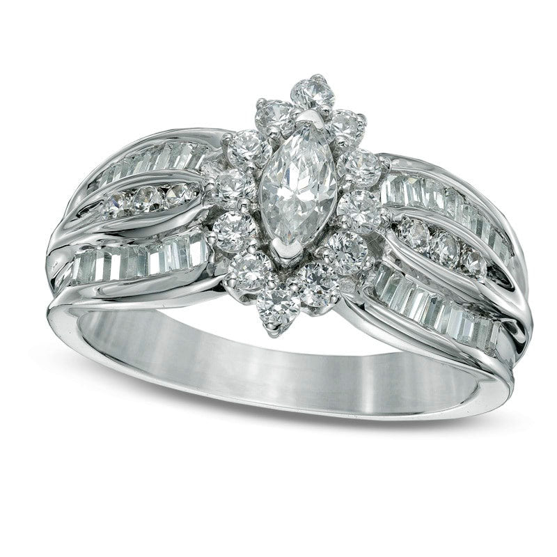Image of ID 1 10 CT TW Marquise Natural Diamond Frame Engagement Ring in Solid 10K White Gold
