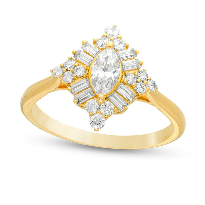 Image of ID 1 10 CT TW Marquise Natural Diamond Starburst Frame Engagement Ring in Solid 14K Gold