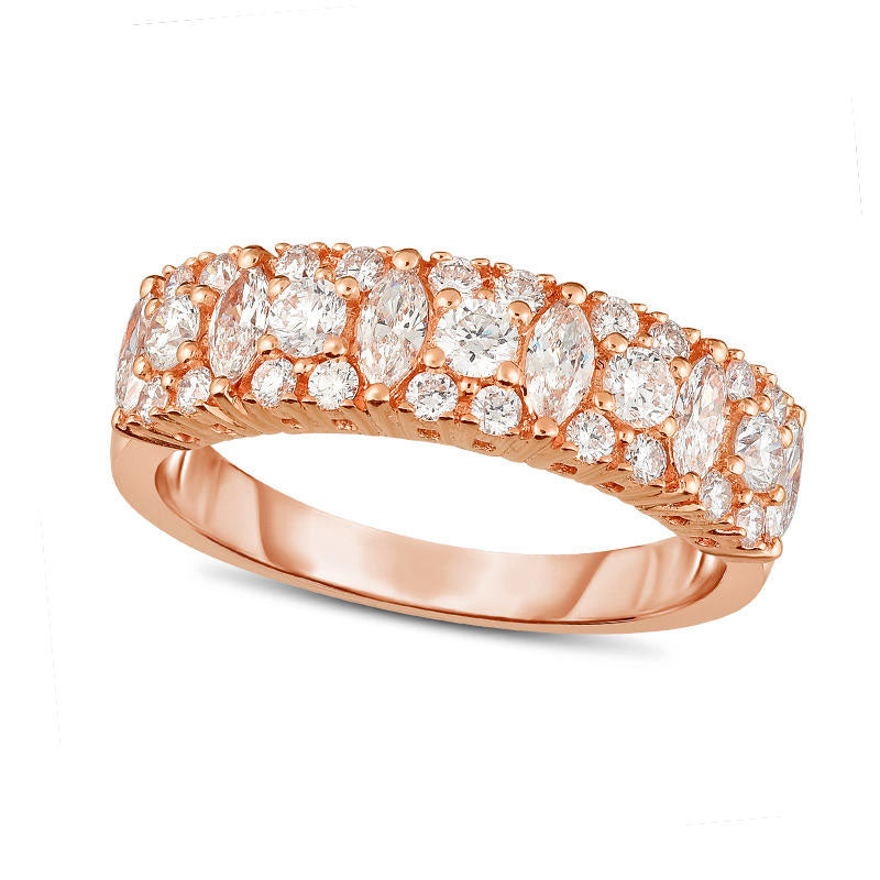 Image of ID 1 10 CT TW Marquise and Round Natural Diamond Alternating Band in Solid 14K Rose Gold