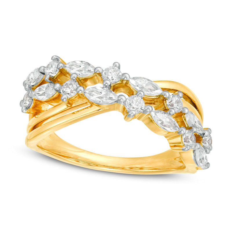 Image of ID 1 10 CT TW Marquise and Round Natural Diamond Alternating Crossover Ring in Solid 10K Yellow Gold