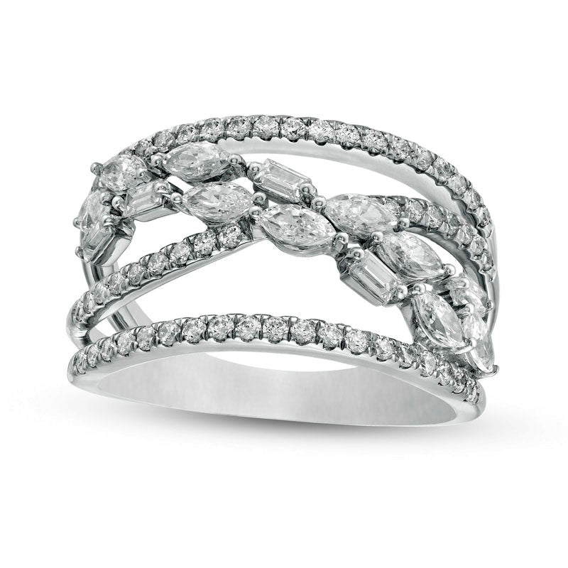 Image of ID 1 10 CT TW Multi-Shape Natural Diamond Criss-Cross Orbit Ring in Solid 10K White Gold
