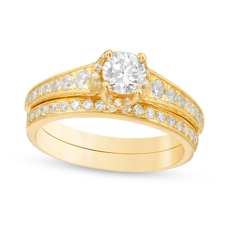 Image of ID 1 10 CT TW Natural Diamond Antique Vintage-Style Bridal Engagement Ring Set in Solid 14K Gold