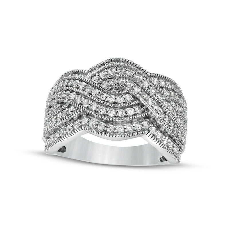 Image of ID 1 10 CT TW Natural Diamond Antique Vintage-Style Multi-Row Ring in Sterling Silver
