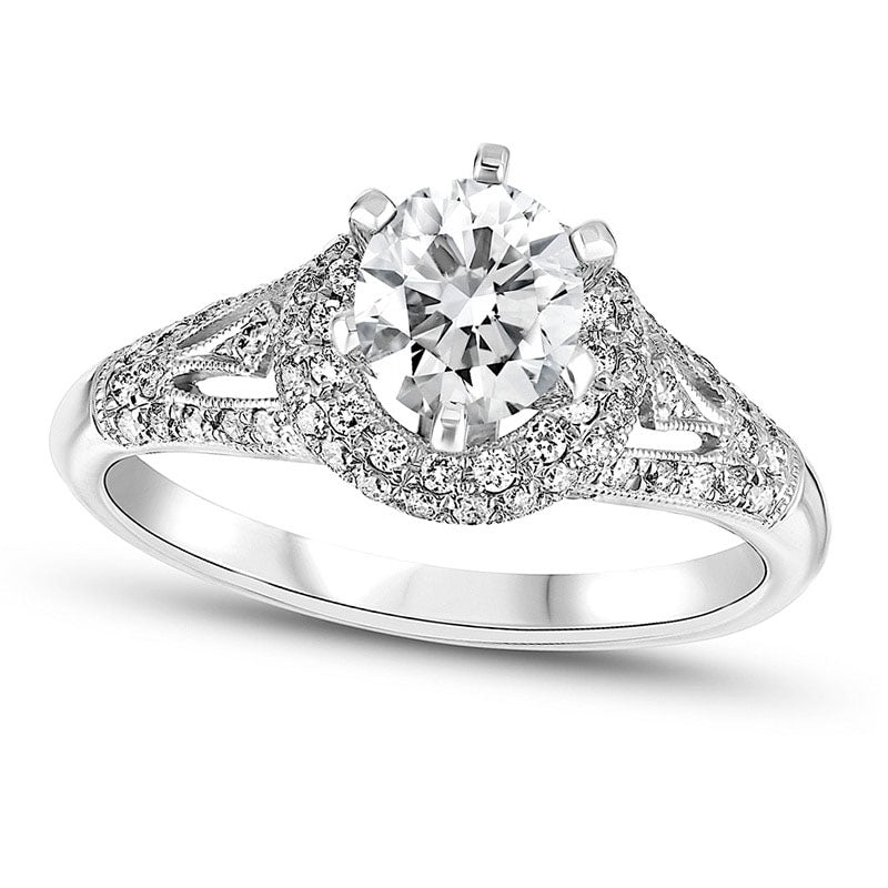 Image of ID 1 10 CT TW Natural Diamond Antique Vintage-Style Split Shank Engagement Ring in Solid 14K White Gold