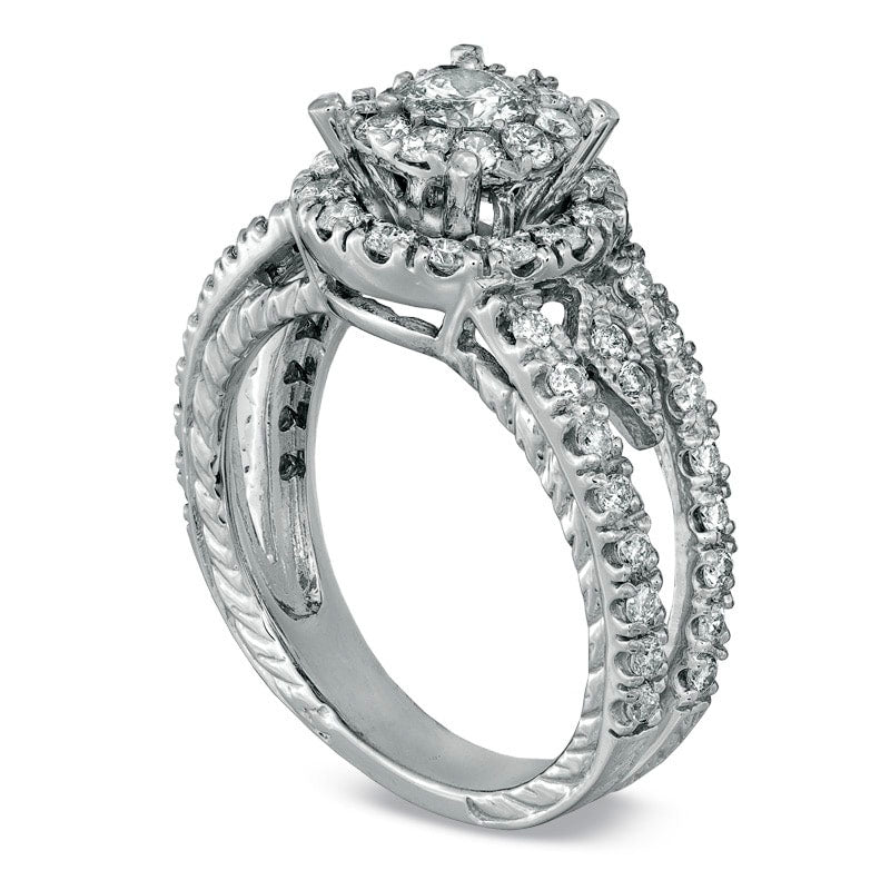 Image of ID 1 10 CT TW Natural Diamond Cluster Split Shank Engagement Ring in Solid 14K White Gold
