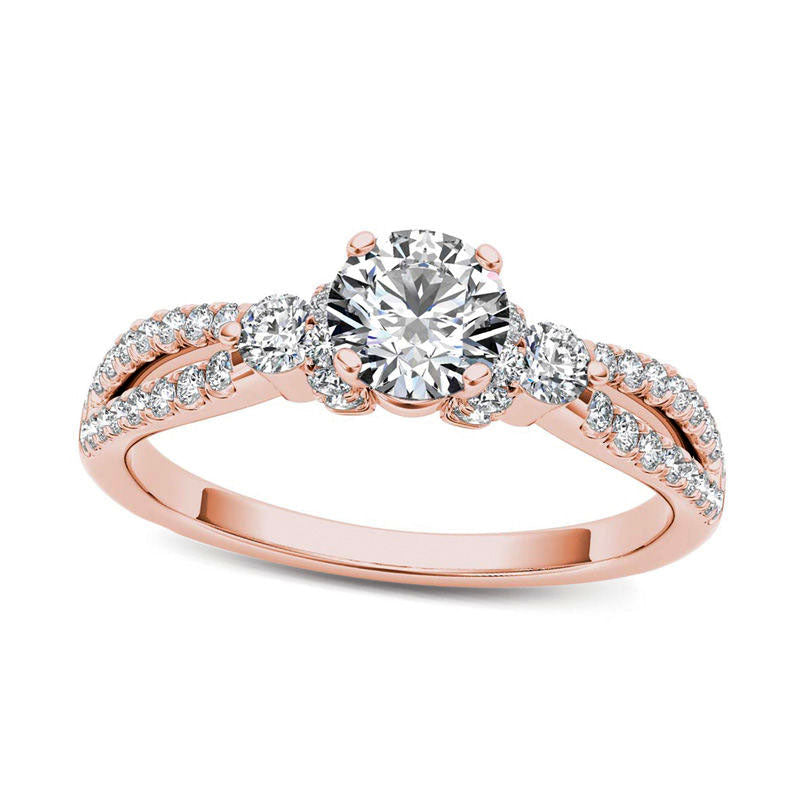 Image of ID 1 10 CT TW Natural Diamond Collared Split Shank Engagement Ring in Solid 14K Rose Gold